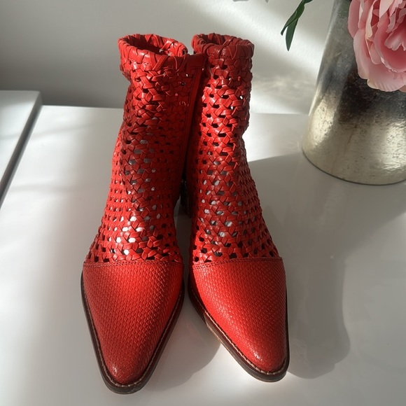 Free People Red Metallic Ankle Booties with Woven Texture - Picture 5 of 10